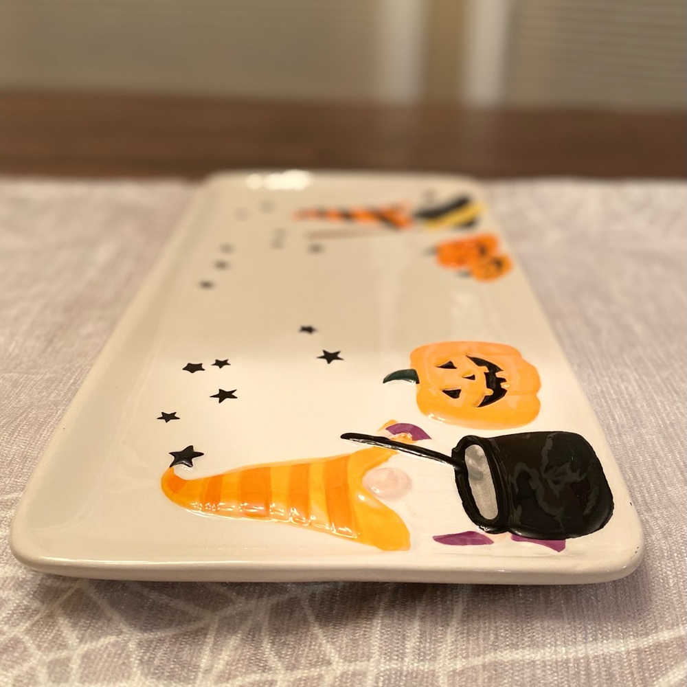 Halloween Gnome Platter, Witch Gnomes Jack-O-Lanterns Cauldrens Ceramic Platter - Picture 10 of 13